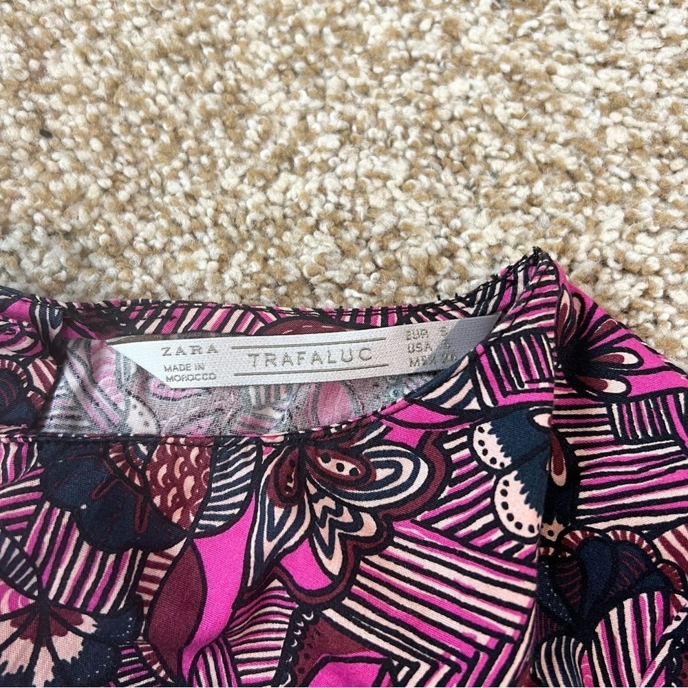 Zara Trafaluc Pink Floral Ruffle Crop Top Size Small - Picture 4 of 10